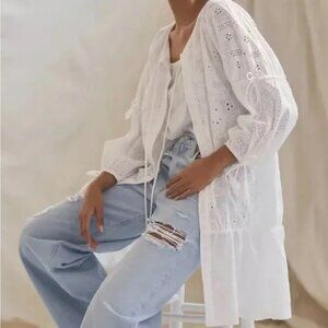 026 Maeve Eyelet Balloon Sleeve Tassel Cardigan NWOT One Size Fits All